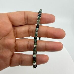 Green Moss Agate Beaded Bracelet Leather Cord Bohemian Stacking Accessory Gift